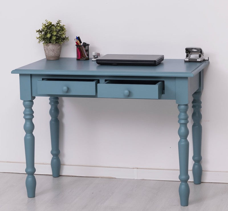 Schreibtisch mit gedrechselten Beinen und 2 Schubladen 109x79x60 cm Kiefernholz massiv