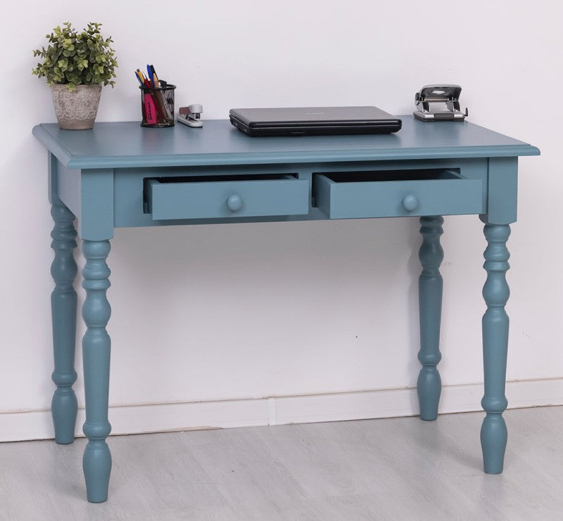 Schreibtisch mit gedrechselten Beinen und 2 Schubladen 109x79x60 cm Kiefernholz massiv