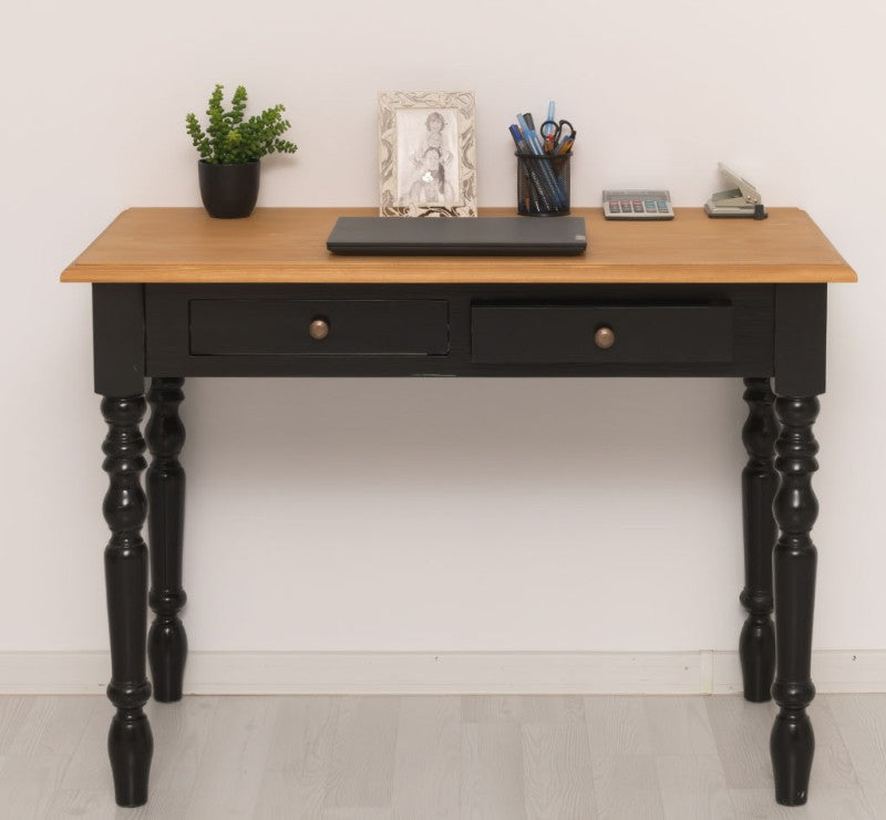 Schreibtisch mit gedrechselten Beinen und 2 Schubladen 109x79x60 cm Kiefernholz massiv