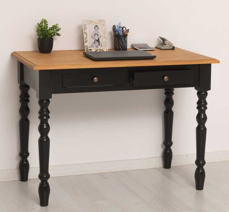 Schreibtisch mit gedrechselten Beinen und 2 Schubladen 109x79x60 cm Kiefernholz massiv