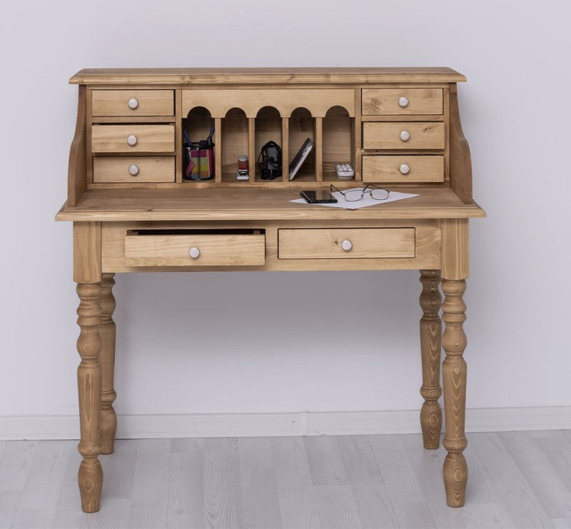 Schreibtisch Sekretär 109x110x60 cm Natur Kiefernholz massiv