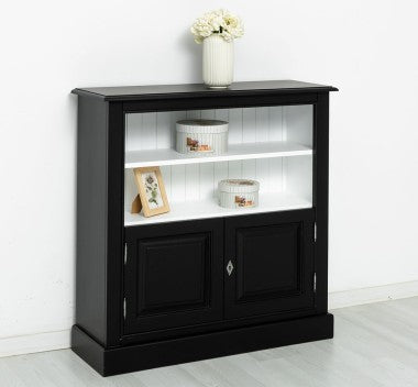 Landhaus Bücherregal Schwarz Kiefernholz Massiv 102x102x35 cm