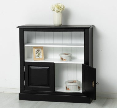 Landhaus Bücherregal Schwarz Kiefernholz Massiv 102x102x35 cm