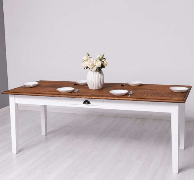 Esstisch aus Massivholz im Landhausstil 210 × 90  cm Eichenplatte Dunkelbraun
