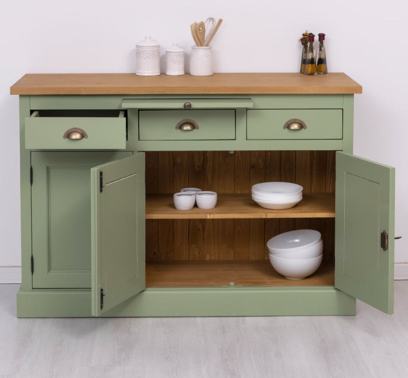 Sideboard Hellgrün Landhausmöbel Kiefernholz Massiv 134x90x50 cm