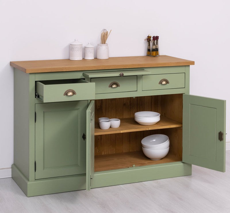 Sideboard Hellgrün Landhausmöbel Kiefernholz Massiv 134x90x50 cm