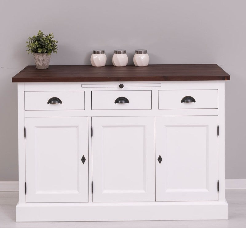 Sideboard Weiß Und Dunkelbraun Landhausmöbel Kiefernholz Massiv 134x90x50 cm