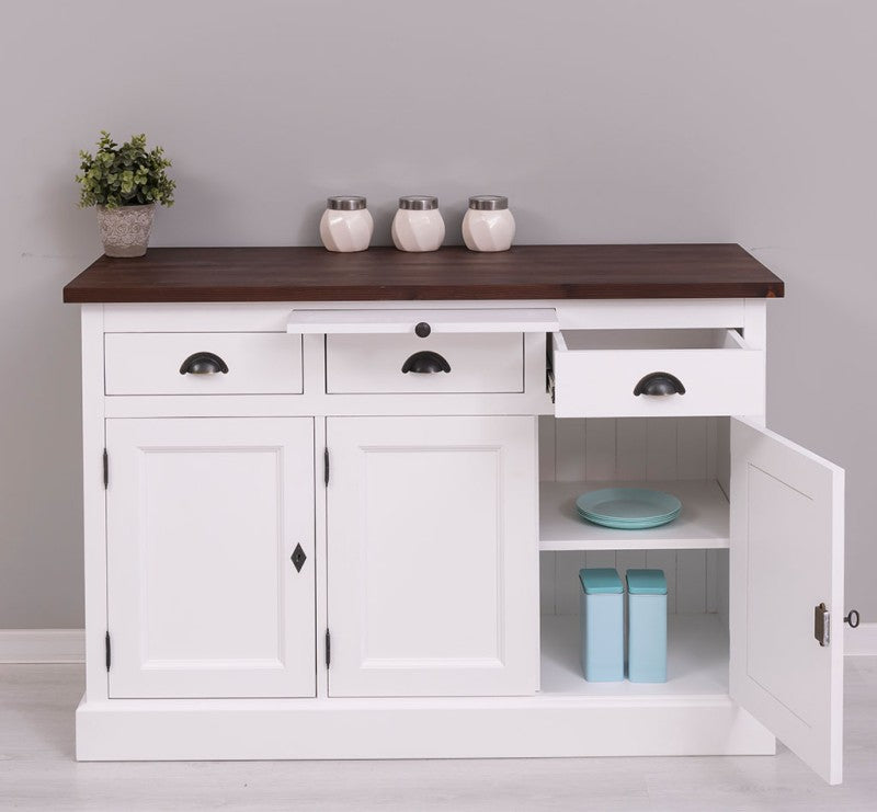 Sideboard Weiß Und Dunkelbraun Landhausmöbel Kiefernholz Massiv 134x90x50 cm