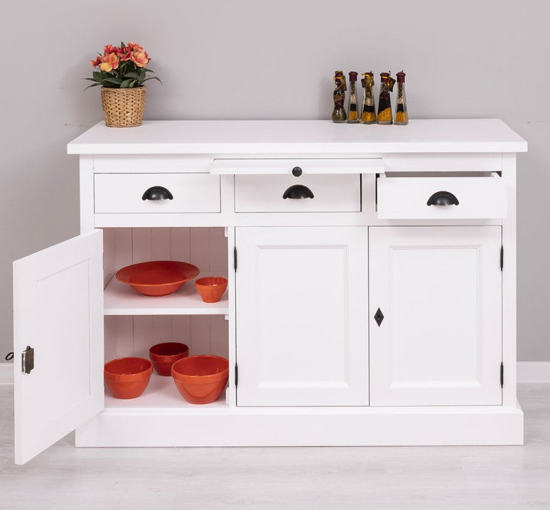 Sideboard Weiß Landhausmöbel Kiefernholz Massiv 134x90x50 cm
