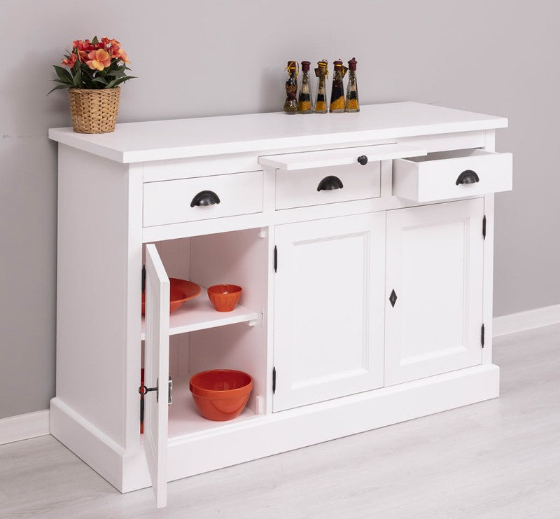 Sideboard Weiß Landhausmöbel Kiefernholz Massiv 134x90x50 cm