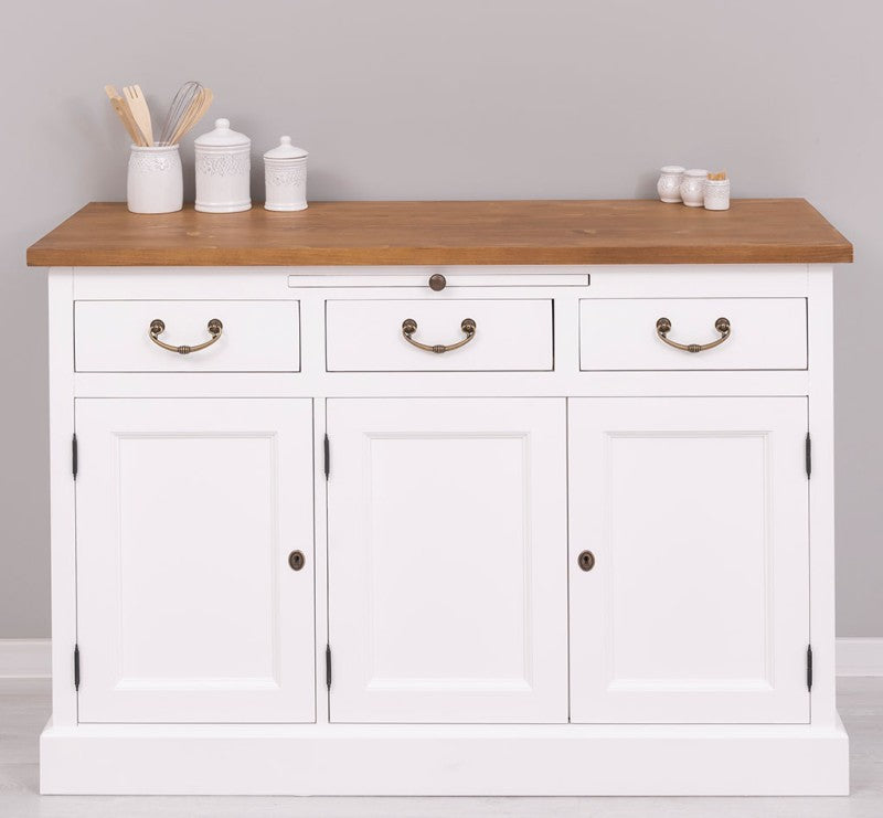 Sideboard Weiß und Natur Landhausmöbel Kiefernholz Massiv 134x90x50 cm