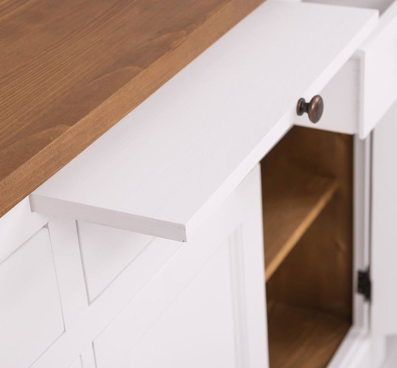 Sideboard Weiß und Natur Landhausmöbel Kiefernholz Massiv 134x90x50 cm