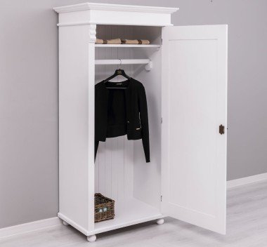 Landhausmöbel Schrank Kleiderschrank Weiß 85x180x58 cm Kiefernholz massiv
