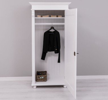 Landhausmöbel Schrank Kleiderschrank Weiß 85x180x58 cm Kiefernholz massiv