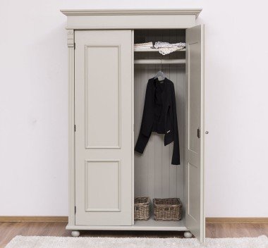 Landhausstil Kleiderschrank Hellgrau 110x180x58 cm Kiefernholz massiv