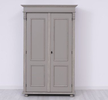 Landhaus Schrank Kleiderschrank Anthrazit Grau 110x180x58 cm Kiefernholz massiv