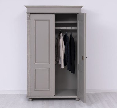 Landhaus Schrank Kleiderschrank Anthrazit Grau 110x180x58 cm Kiefernholz massiv