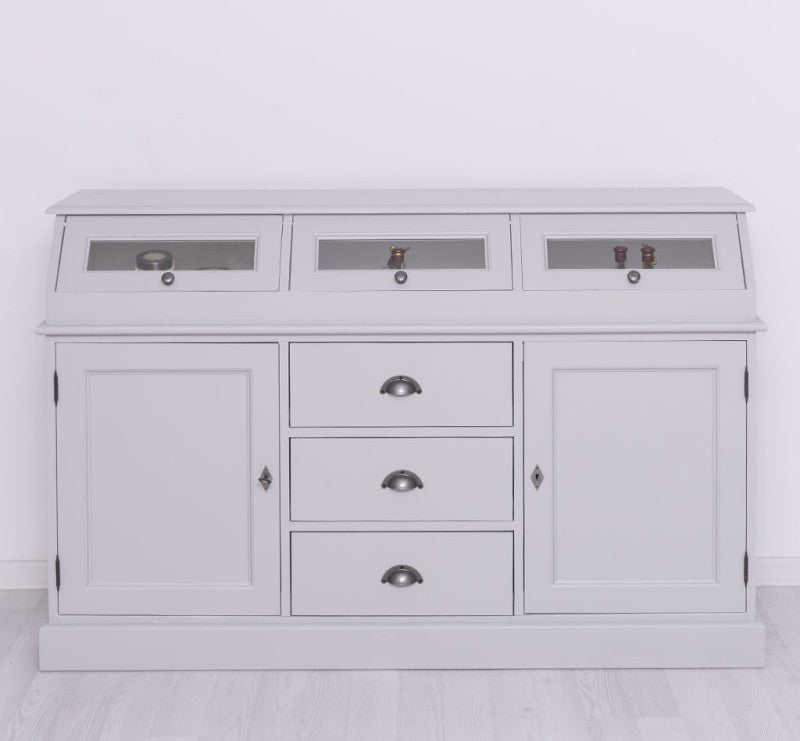 Sideboard Lichtgrau Landhausmöbel Kiefernholz Massiv 158x100x50 cm