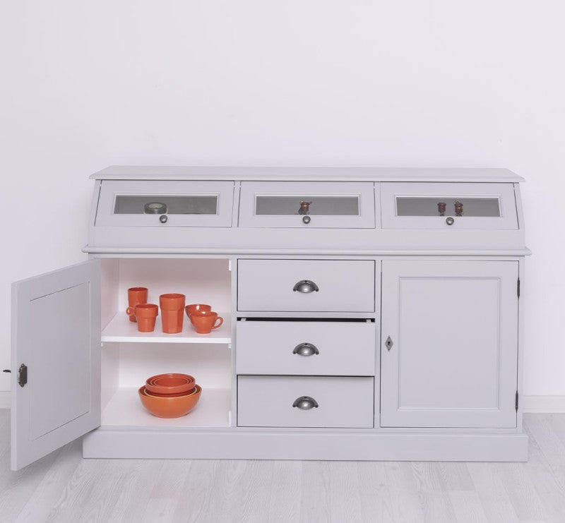 Sideboard Lichtgrau Landhausmöbel Kiefernholz Massiv 158x100x50 cm