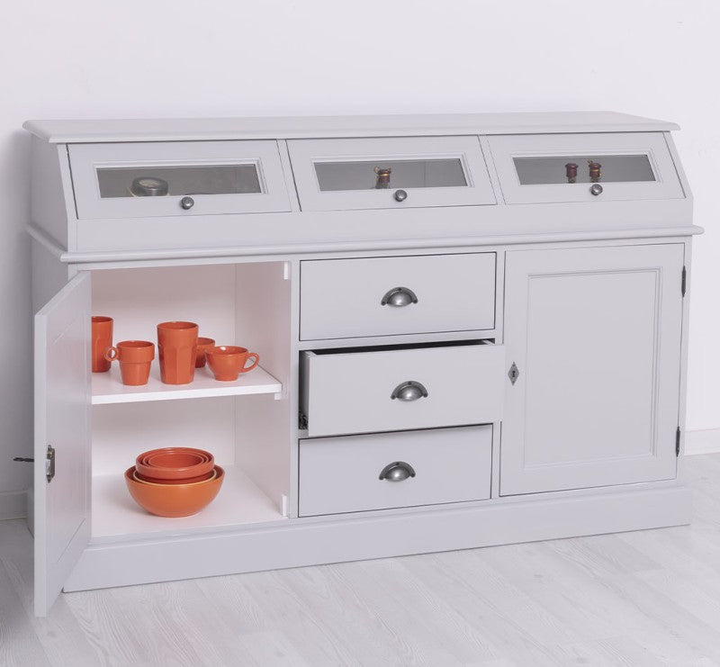 Sideboard Lichtgrau Landhausmöbel Kiefernholz Massiv 158x100x50 cm