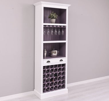Landhaus Bar Weinregal Weiß Kiefernholz Massiv 78x210x41 cm