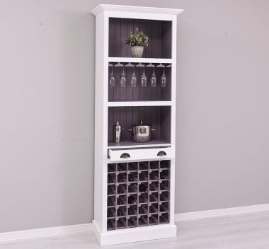 Landhaus Bar Weinregal Weiß Kiefernholz Massiv 78x210x41 cm