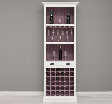 Landhausmöbel Bar Weinregal Weiß Kiefernholz Massiv 78x210x41 cm
