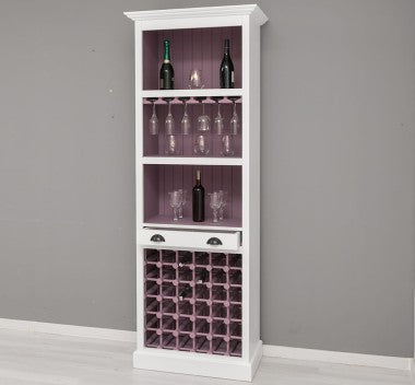 Landhausmöbel Bar Weinregal Weiß Kiefernholz Massiv 78x210x41 cm