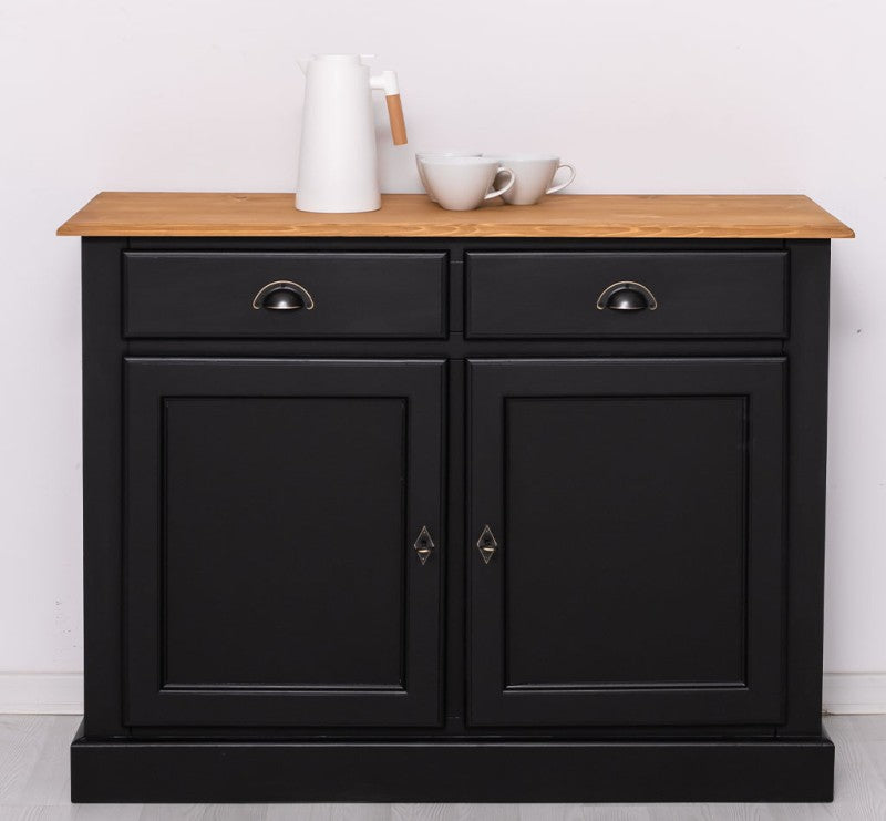 Sideboard Schwarz Landhausmöbel Kiefernholz Massiv 120x90x45 cm