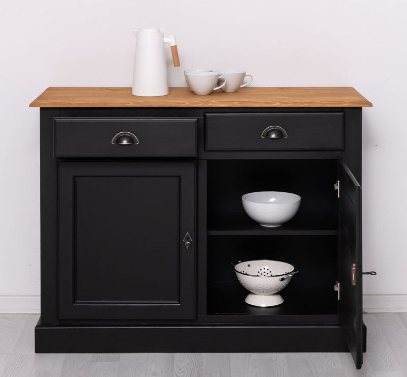 Sideboard Schwarz Landhausmöbel Kiefernholz Massiv 120x90x45 cm