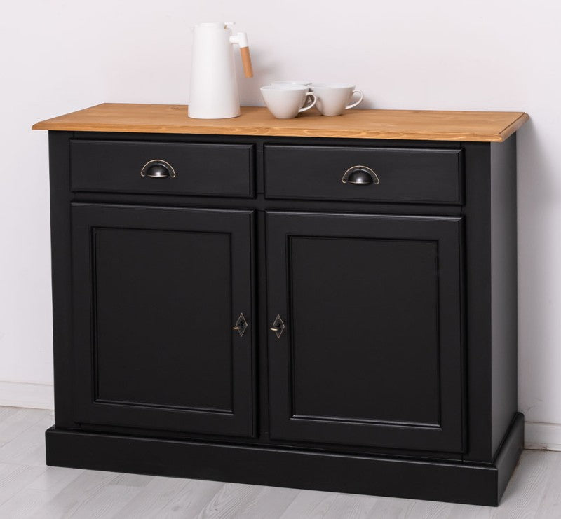 Sideboard Schwarz Landhausmöbel Kiefernholz Massiv 120x90x45 cm