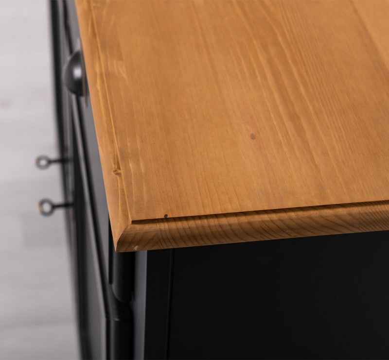Sideboard Schwarz Landhausmöbel Kiefernholz Massiv 120x90x45 cm