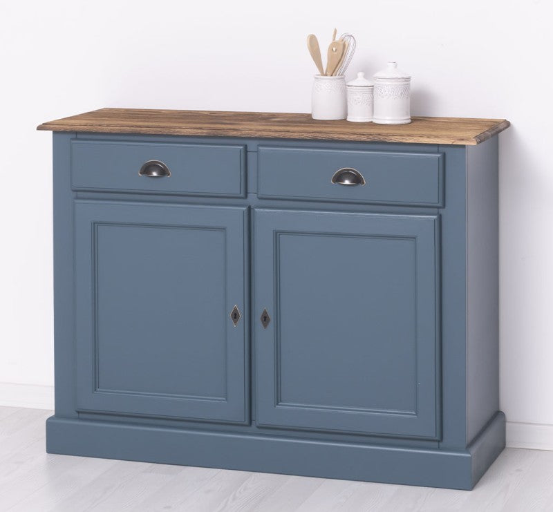 Sideboard Blau Landhausmöbel Kiefernholz Massiv 120x90x45 cm