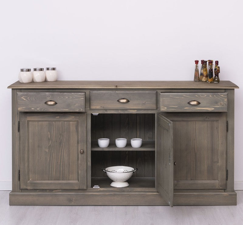 Sideboard Grau Chêne Landhausmöbel Kiefernholz Massiv 172x90x45 cm