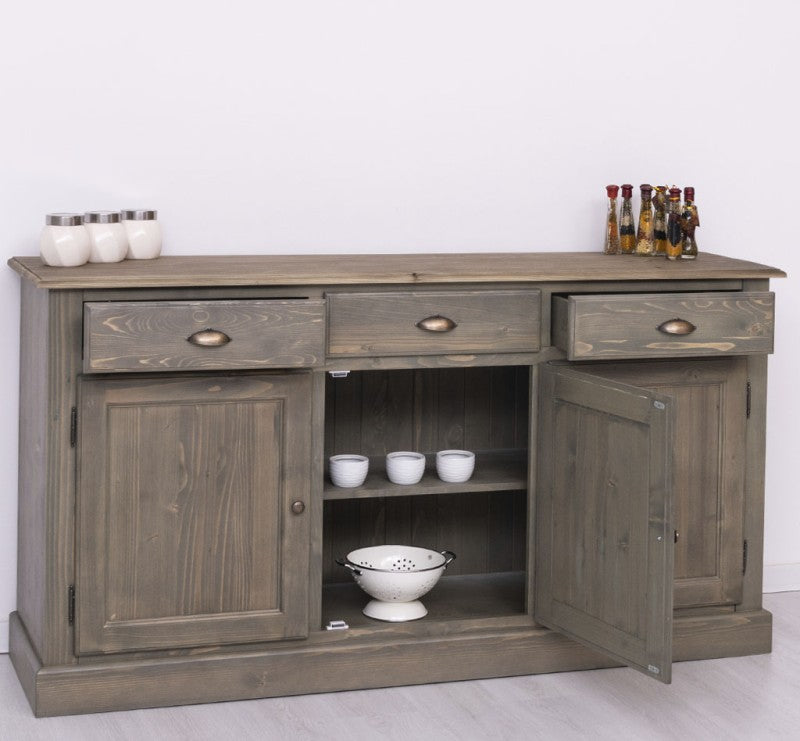 Sideboard Grau Chêne Landhausmöbel Kiefernholz Massiv 172x90x45 cm
