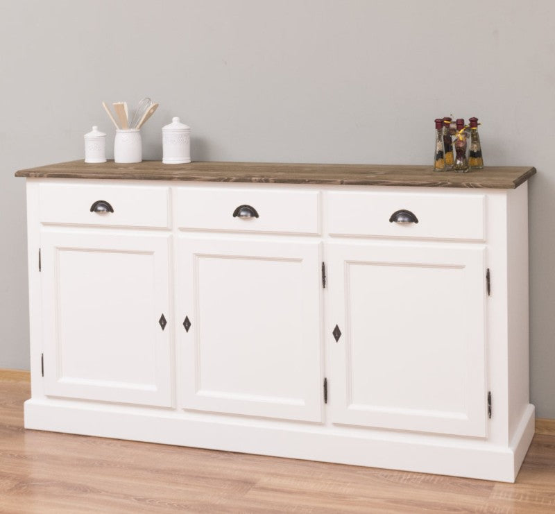 Sideboard Weiß und Braun Landhausmöbel Kiefernholz Massiv 172x90x45 cm