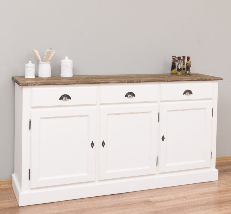 Sideboard Weiß und Braun Landhausmöbel Kiefernholz Massiv 172x90x45 cm