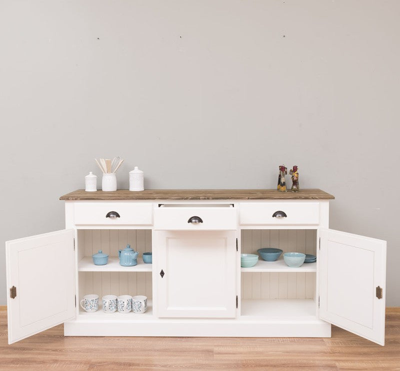 Sideboard Weiß und Braun Landhausmöbel Kiefernholz Massiv 172x90x45 cm
