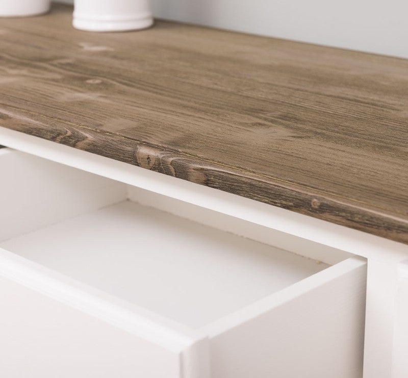 Sideboard Weiß und Braun Landhausmöbel Kiefernholz Massiv 172x90x45 cm