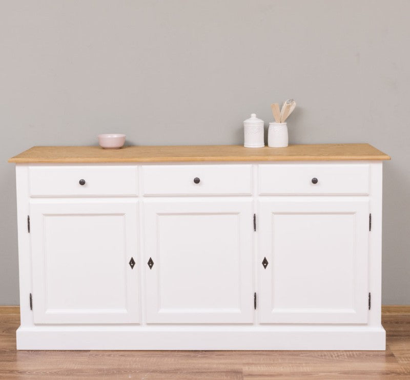Sideboard Weiß und Natur Landhausmöbel Kiefernholz Massiv 172x90x45 cm