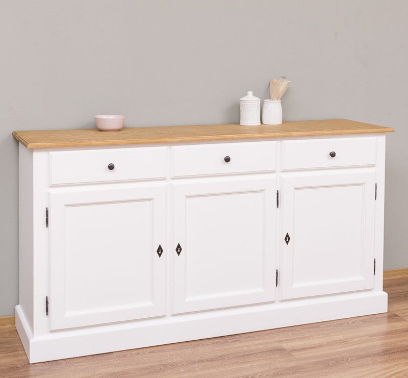 Sideboard Weiß und Natur Landhausmöbel Kiefernholz Massiv 172x90x45 cm