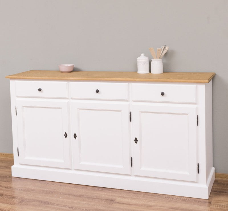 Sideboard Weiß und Natur Landhausmöbel Kiefernholz Massiv 172x90x45 cm
