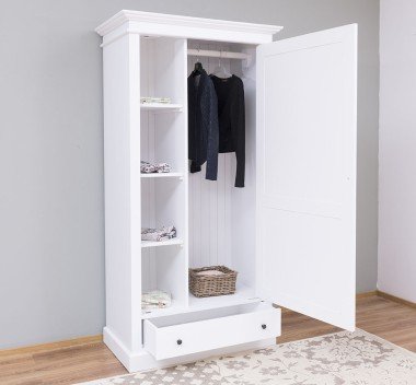 Landhausstil Kleiderschrank Weiß 103x200x59 cm Kiefernholz massiv