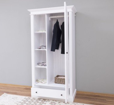 Landhausstil Kleiderschrank Weiß 103x200x59 cm Kiefernholz massiv