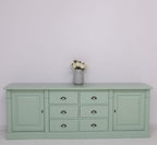 Landhausstil Sideboard Salbei Grün 219x78x51 cm Kiefernholz massiv