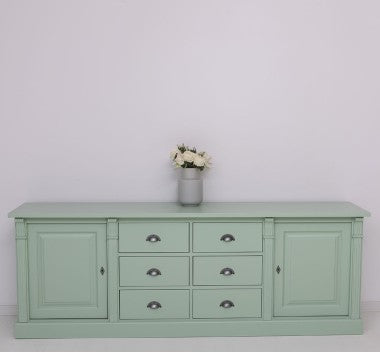 Landhausstil Sideboard Salbei Grün 219x78x51 cm Kiefernholz massiv