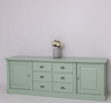 Landhausstil Sideboard Salbei Grün 219x78x51 cm Kiefernholz massiv