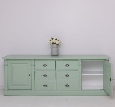 Landhausstil Sideboard Salbei Grün 219x78x51 cm Kiefernholz massiv