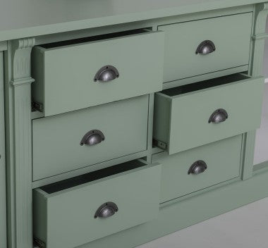 Landhausstil Sideboard Salbei Grün 219x78x51 cm Kiefernholz massiv