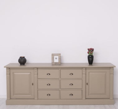 Landhaus Sideboard Sand Beige 219x78x51 cm Kiefernholz massiv